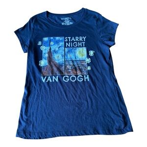 Wound Up T-Shirt XL (19 )Juniors Blue "Starry Night Van Gogh", Short Sleeve